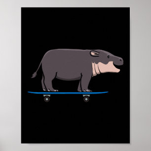 Poster Hippopotame Faune Animal Skateboard Skateur