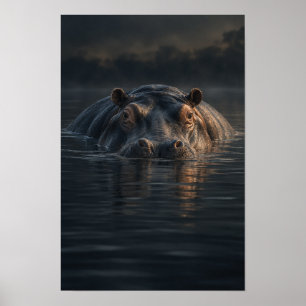Poster Hippopotame se reposant dans l'eau sombre Art mura