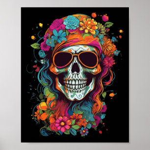 Poster Hippy Skull Super Halloween Graphic Femmes Ados G