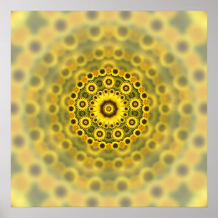 Poster Hippy Sunflower Fractal Mandala Motif