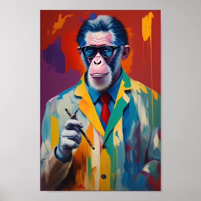 Poster Hipster Ape Fumer Cigar Home Décor Mur Art (Devant)