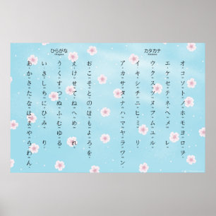 Poster Hiragana Katakana Japonais Sakura Blossoms