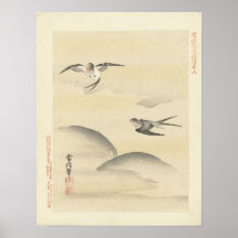 hirondelles sur l'aile, peinture japonaise antique