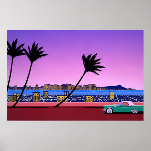 Poster hiroshi nagai art peintures ville pop et avion