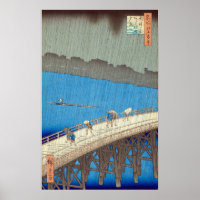 Hiroshige - Ando En Plein Début Sur Le Pont Ohashi