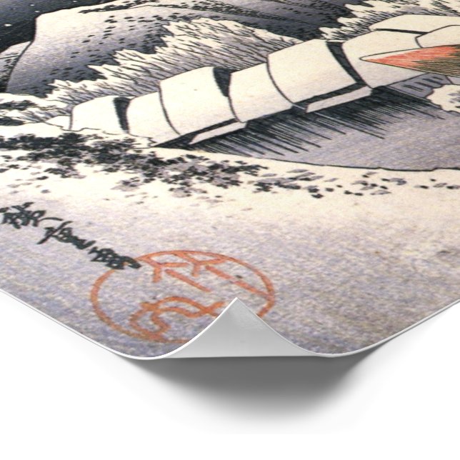 Poster Hiroshige, Neige du soir au village de Kanbara Pos (Coin)