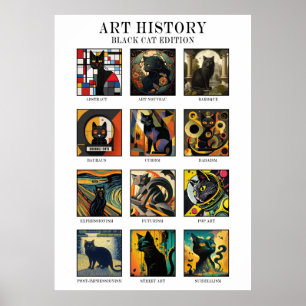 Poster Histoire de l'art Funny Chat Noir Artwork Styles E