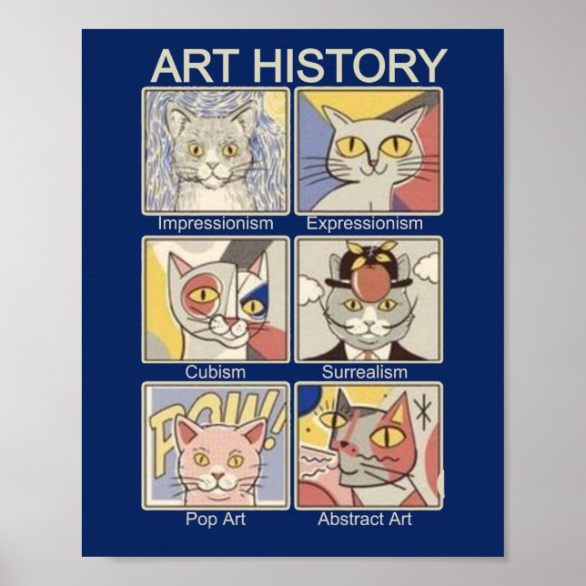 Poster Histoire de l'art Mouvements avec chat illustratio (Devant)