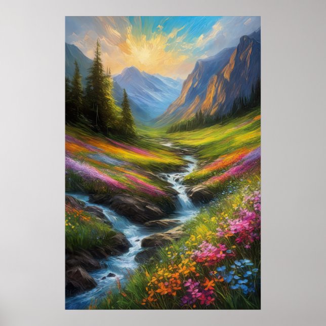 Poster Histoire de ruisseau dans une vallée entourée de f (Devant)