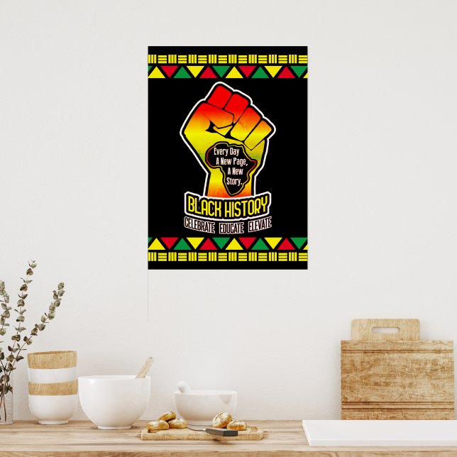 Poster Histoire noire avec carte de l'Afrique et poing su (Cuisine)