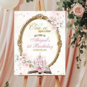 Poster Histoire rose pâle pour un premier anniversaire de