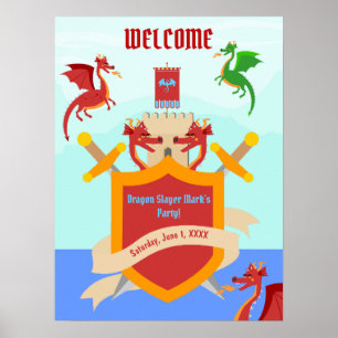 Poster Histoires de chevalier tueur de dragon Fête d'anni