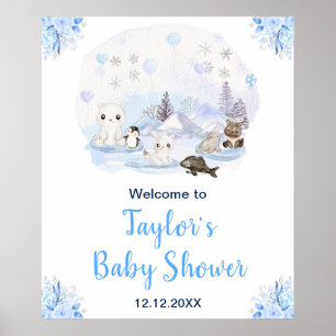 Poster Hiver Arctique Animaux Baby shower Bienvenue