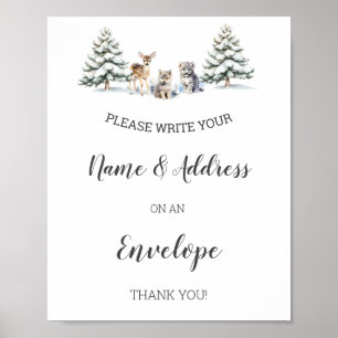 Poster Hiver Baby shower Woodland Adresse Une Enveloppe