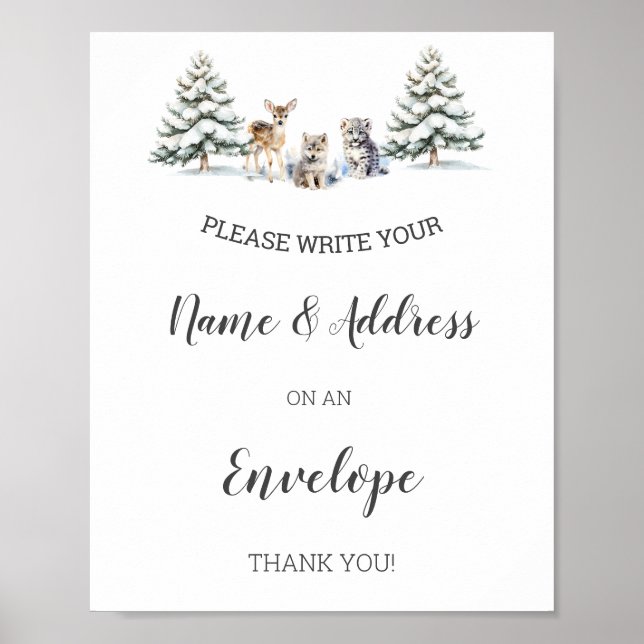 Poster Hiver Baby shower Woodland Adresse Une Enveloppe (Devant)
