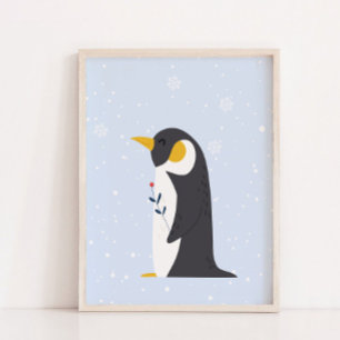 Poster Hiver bleu Décor de pépinière d'animaux de l'Arc