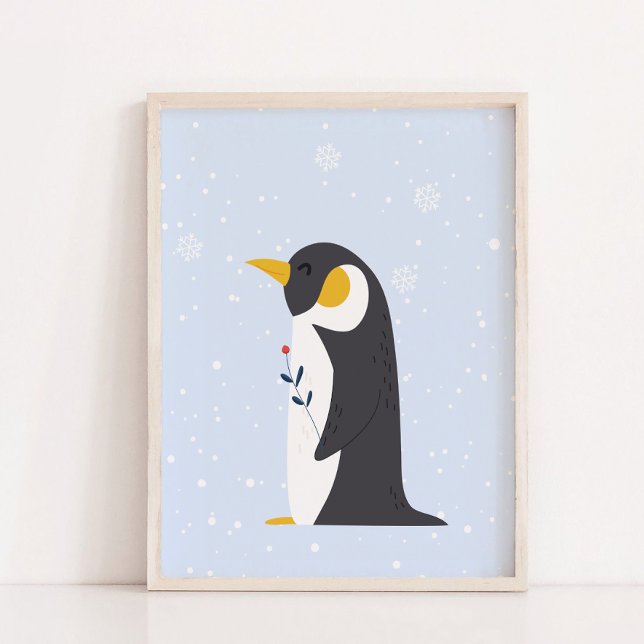 Poster Hiver bleu | Décor de pépinière d'animaux de l'Arc (Blue Winter | Penguin Arctic Animal Nursery Decor)