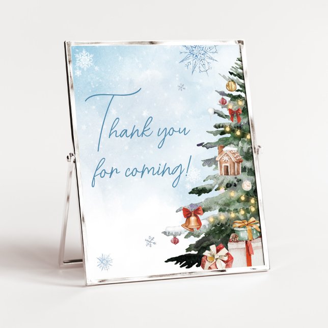 Poster Hiver bleu Il fait froid dehors Merci pour venir (Baby It's Cold Outside Baby Shower Thank you for Coming Sign)