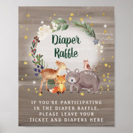 Poster Hiver Bois Animaux Baby shower Déchets Raffle