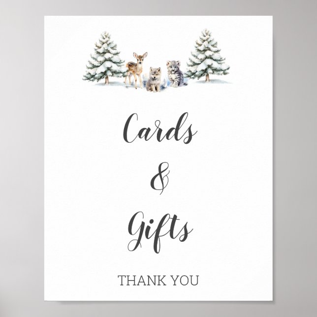 Poster Hiver Bois Animaux Baby showers Cartes et cadeaux (Devant)