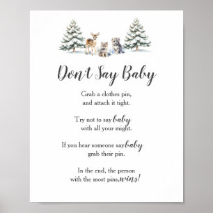 Poster Hiver Bois Animaux Douche Ne pas dire Baby Game