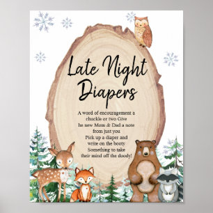 Poster Hiver Bois Animaux Forêt Diapeurs nocturnes