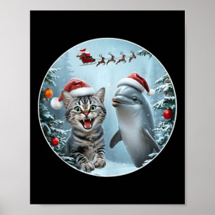 Poster Hiver Chat de Noël Selfie Dauphin Lover Avec San