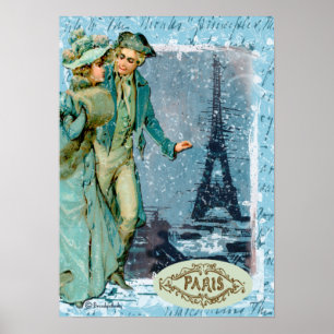 Poster Hiver dans la copie vintage romantique de style de