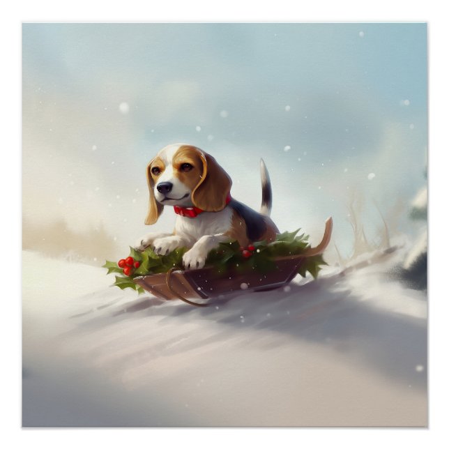 Poster hiver de neige de Noël beagle (Devant)