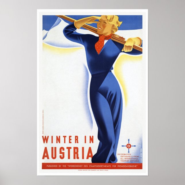 Poster Hiver en Autriche Sports de ski (Devant)