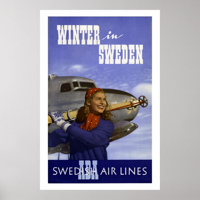 Poster Hiver en Suède Vintage voyage (Devant)