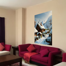 Poster Hiver et neige dans le village | Art AI