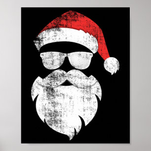 Poster Hiver Hiver Père Noël Visage Avec Barbe Casquette 