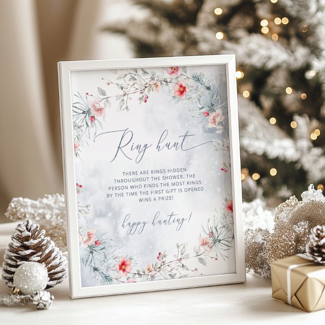 Poster Hiver neige élégante bague chasse nuptiale douche  (Créateur téléchargé)