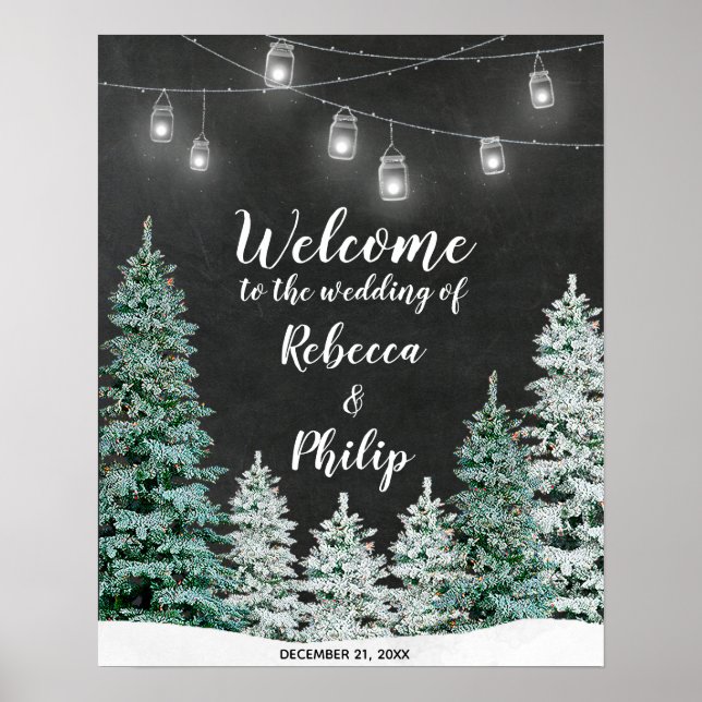 Poster hiver Noël arbres accueil signe mariage (Devant)