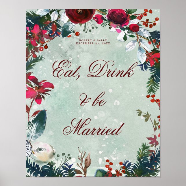 Poster hiver noël manger boire être marié signe mariage (Devant)