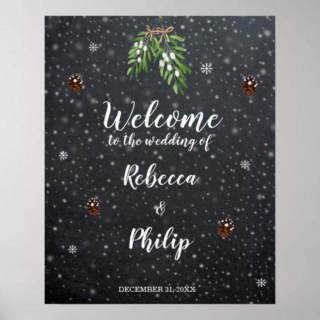 Poster hiver noël neige bienvenue signe mariage (Devant)