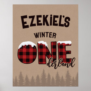 Poster Hiver ONE derland Buffalo Plaid Anniversaire fête