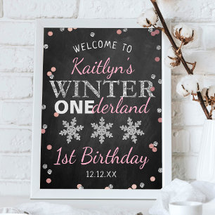 Poster Hiver ONE derland Chalkboard 1er anniversaire Bien