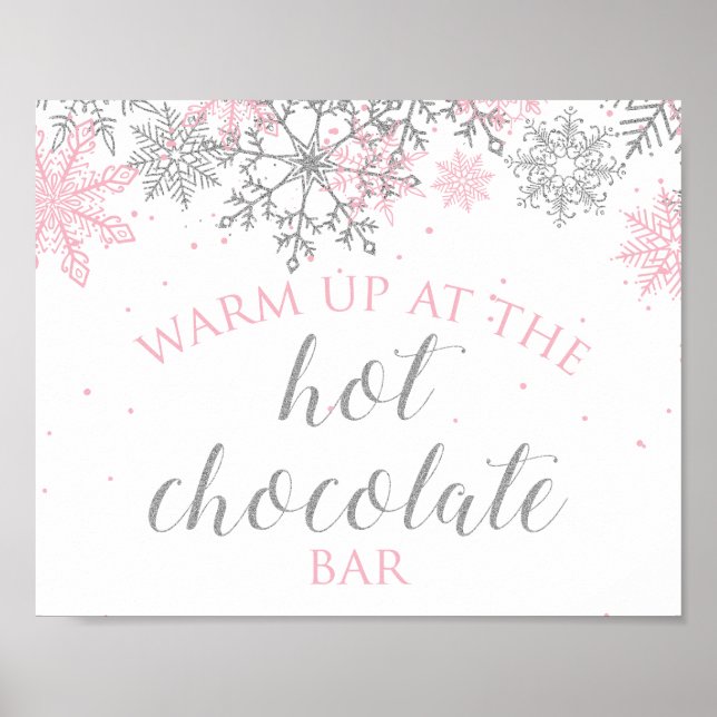 Poster Hiver Onederland Chocolat chaud rose neige argenté (Devant)