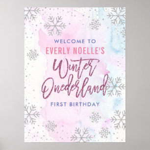 Poster Hiver Onederland Custom First Birday Snowflake