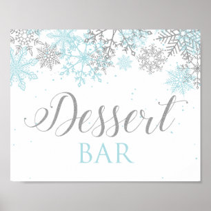 Poster Hiver Onederland Dessert Bar Sign Blue Snowflics