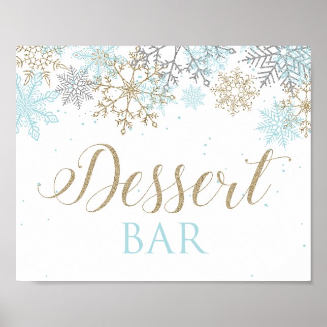 Poster Hiver Onederland Dessert Bar Sign Blue Snowflics (Devant)