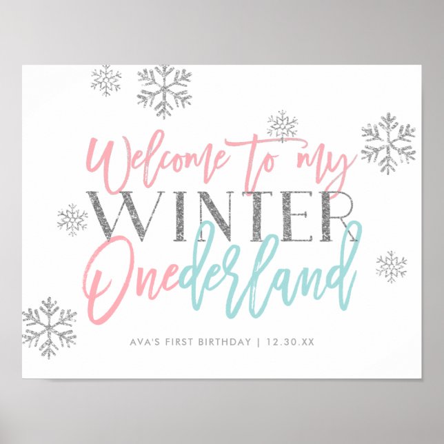 Poster Hiver ONEderland Parties scintillant d'argent Affi (Devant)