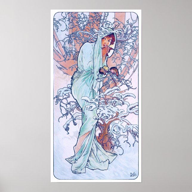 Poster Hiver (Quatre Saisons), Alphonse Mucha (Devant)