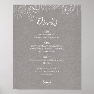 Poster Hiver rustique   Gray Mariage Boissons Menu Signer