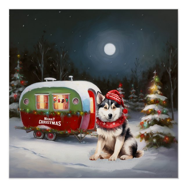 Poster Hiver Sibérie Husky Caravan Christmas Adventure (Devant)
