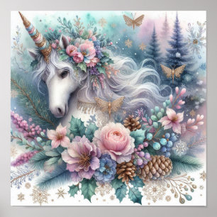 Poster Hiver Unicorne Scène magique 1