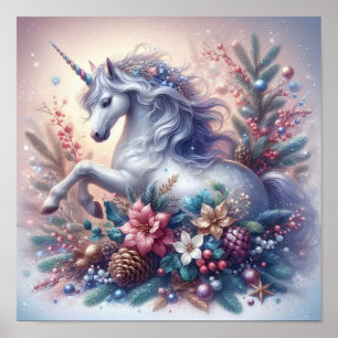 Poster Hiver Unicorne scène magique 5