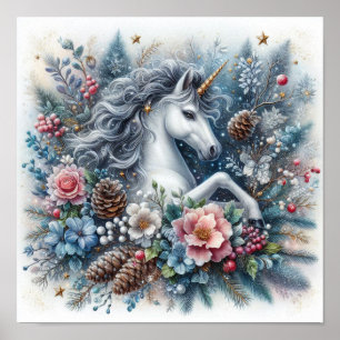 Poster Hiver Unicorne scène magique 6